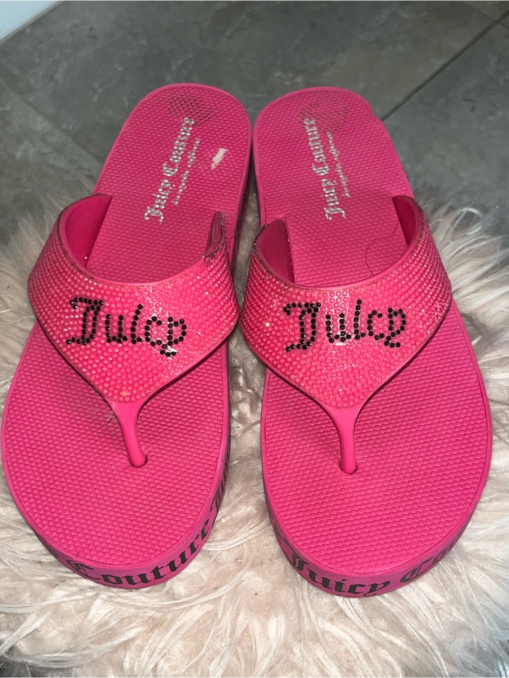 Juicy Couture Hot Pink Rhinestone Platform Thong Sandals